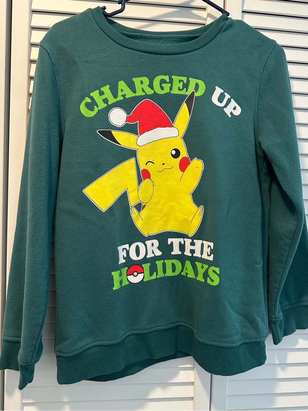 Hybrid Apparel Green Kids Pikachu Holiday Sweatshirt with Yellow Graphic